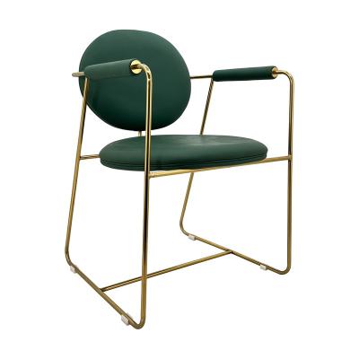 China Armrest Round Back Italian Faux Green PU Leather Home Furniture Dining Chairs With Arms for sale