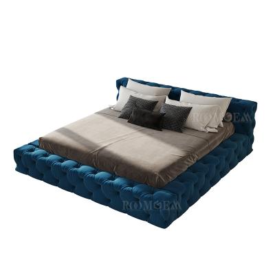 China Royal Navy Blue Tufted Fabric King Size Bed Frame Support 200cm Bedroom Furniture Set for sale