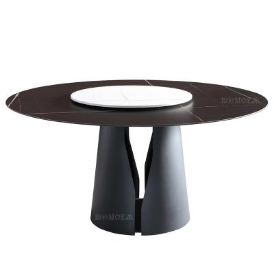 China Metal Base Susan Black Metal Frame Round Lazy Chipboard Stone Top Dining Table for sale