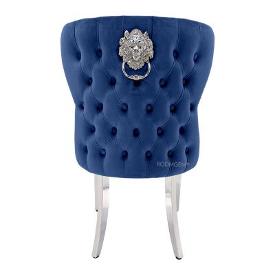 China Stainless Steel Lion Tufted Ring Knocker Back Dining Chair Design For Kitchen And Dining Chairs for sale