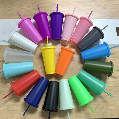 China American Style 24oz Cold Cup with Lid and Straw Solid Color for Christmas BPA Free Plastic Cups 19 Color Mixed DIY Gift for Party for sale