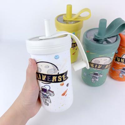 China American Style 350ml Double Wall Vacuum Tumbler with Straw Topper 12oz Kid Cup with 3D Logo Printing for sale