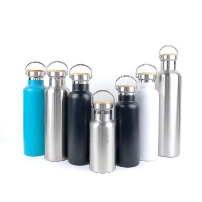 China PORTABLE 500ml 750ml Stainless Steel 304 Vacuum Flask with Bamboo Lid No Plastic Sports Bottle for sale