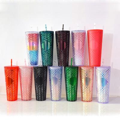 China American Style September Promotion ! Jeweled Tumbler 24oz Double Wall Tumbler with Lid and Straw Studded Tumbler for sale