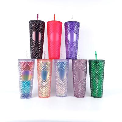 China American Style September Promotion ! 24oz 710ml Jeweled Tumbler with Rotating Straw DIY Logo Circle Double Wall Tumbler for Cold Coffee for sale