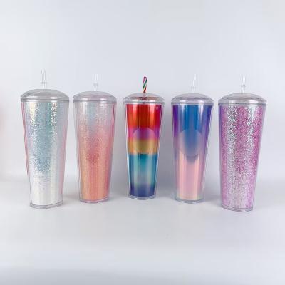 China American Style September Promotion ! 24oz 710ml Dome Lid Tumbler with Straw and Lid Double Wall Plastic Tumbler Studded tumbler for sale