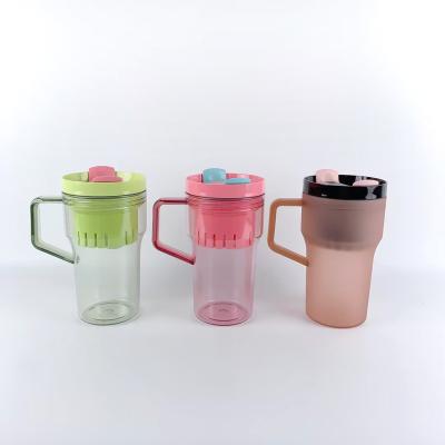 China American Style 20oz 600ml New Plastic Tumbler with Infuser and Handle BPA FREE Plastic Tumbler with Straw for sale