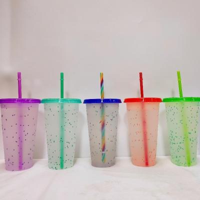 China American Style Cofetti Cold Cups 24oz with Rainbow Straw and Lid 5 Color Mixed 16oz Confetti Plastic Cold Cups for sale