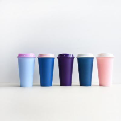 China American Style 16oz Hot Cups with Lid for Hot Coffee 5 Colors White Blue Pink PP Plastic Cup BPA Free for sale