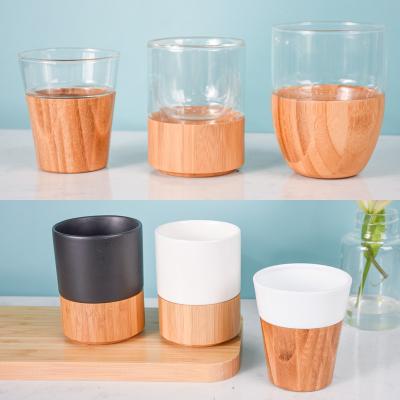 China Sustainable 220ml 400ml Bamboo Mug Glass Cup Eco Friendly for Milk and Coffee Mini Bamboo Mug for sale