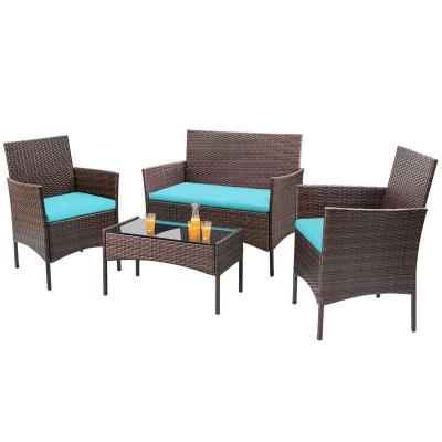 China Eco-friendly Inexpensive Outdoor Rattan Semicircle Patio Garden Sofa Set Furniture Waterproof Frame Character Style Wicker Lounge Sofas for sale