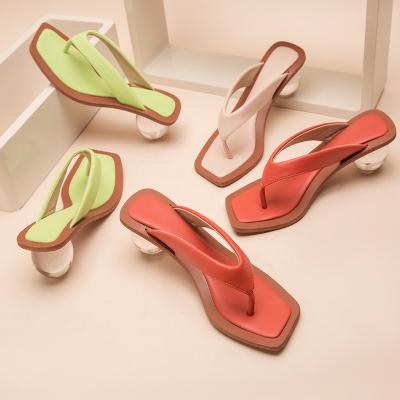 China De Flip Flop Slippers Custom Logo Low MOQ High Heels Flip Flop Slippers From Cork Strange Transparent Wooden Ball Shape New Summer for sale