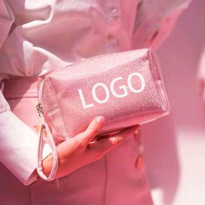 China Custom Vintage PVC Cosmetic Makeup Bag Clear Logo Transparent Waterproof Glitter Zipper Customize OEM Silkscreen Item Pouch for sale