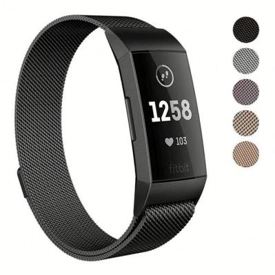 China Classic Design Metal Magnetic Straps For Fitbit Charge 3 Solo Loop Stainless Steel Magnetic Milanese Bands for sale