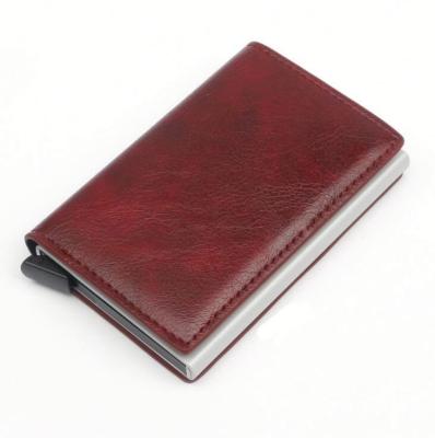 China RFID Box Crazy Horse Card Wallet Credit Card Holder Men and Women Leather Aluminum Metal for sale