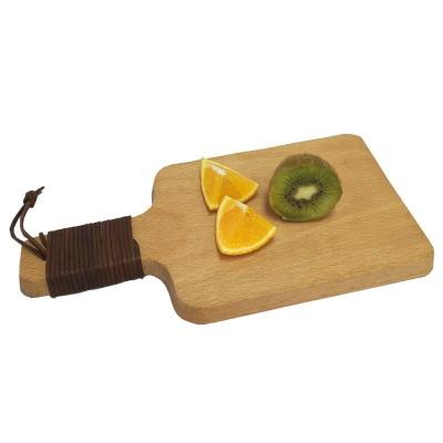 China Sustainable Solid Wood Wooden Cutting Board Of Chopper With Leather String for sale