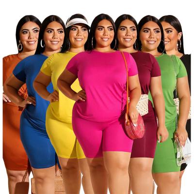 China Anti-Wrinkle 2021 Plus Size Women Clothing XL-4XL Summer Women Sets Tracksuits Short Sleeve Top Pants Suit Suits Two Piece Set for sale