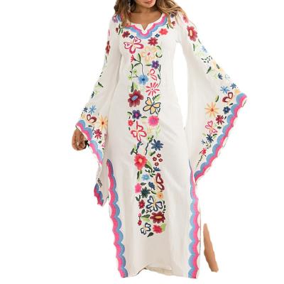 China 2021 Breathable Long Sleeve Beach Bohemian Dresses Ladies O Neck Floral Maxi Casual Boho Dress With Kimono Sleeve for sale