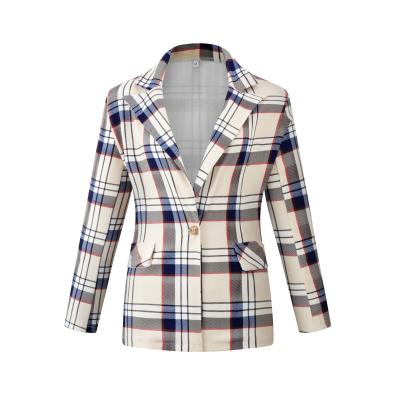 China 2021 Breathable Autumn And Winter Plaid Print Slim Single Women's Long Sleeve Button Blazer Suits for sale