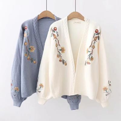 China QUICK DRY Cotton Women's Autumn And Winter Embroidery Casual Girl's Sweater Long Sleeve Knitted Coat for sale