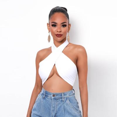 China 2021 summer new arrivals fashion boutique wrap shirt cross neck crop top anti-pilling women's tank tops for sale