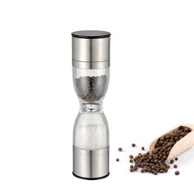 China Sustainable Double Head Manual Stainless Steel Grinder Spice Box 2 In 1 Salt And Pepper Mill for sale