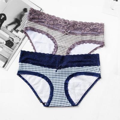 China Wholesale UNICE Breathable Girls Panties Lace Up Decoration With Bow Plaid Pattern Underwear Women Cotton Comfortable Panties For Ladies for sale