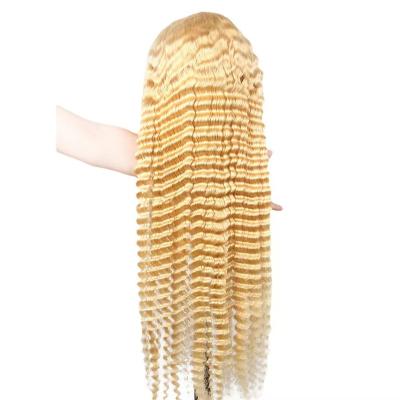 China Honey Blonde Curly Transparent Deep Wave 13x4 Lace Front Wig 613 Loose Wave Headband Pre Plucked 13x4 Water Wave Hair Colored Wig for sale