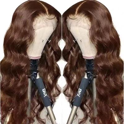 China Brazilian Colored Women Human Hair Front Lace Wigs For Body Wave Body Wave Lace Front Wig 13x4 HD Chocolate Brown Full Lace Frontal Wig for sale