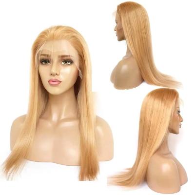 China Free Part #27 Remy Hair Lace Closure Lace Front Wig Honey Blonde Human Hair Wig European Virgin Straight Frontal Wig for sale