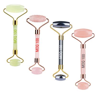 China Whitening Pink Skin Care Jade Rose Quartz Stone Crystal Facial Beauty Face Roller for sale