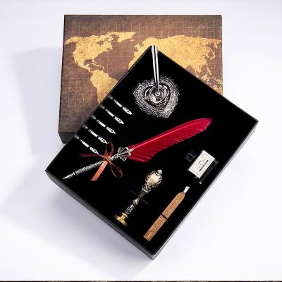 China European Style Retro Envelope Card Box Feather Pen Wax Seal Sealing Stamp Set for sale