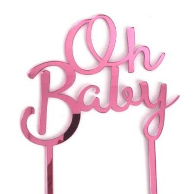 China Mirror Cup Cake Toppers OH BABY Happy Birthday Acrylic Acrylic Cake Topper for sale