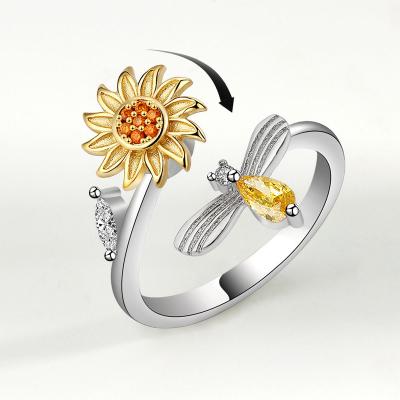 China BOHEMIA Amazon Hot Selling Jewelry Sweet Bee And Sunflower Rotating Ring For Women Girlfriend Best Gifts Non Fade for sale