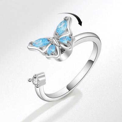 China Cute CZ Hot Shining Zircon Butterfly Jewelry Rotating Lady Ring Party Gift No Fade Amazon Promotion For Women for sale