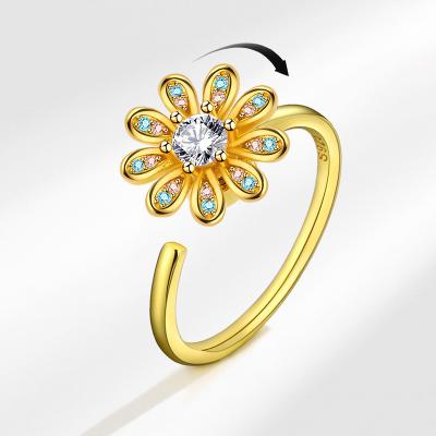 China FASHIONABLE Jewelry Hot Selling Rotating Sunflower Amazon CZ Shiny Zircon All Match Women's Ring Gifts Hand Accessories No Fade for sale