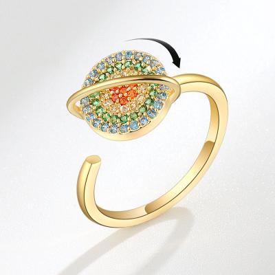 China Amazon Hot Selling CZ Jewelry CLASSIC Rotating Colorful Zircon Stone Silver Plated Finger Ring Jewelry For Women New Year Gifts for sale