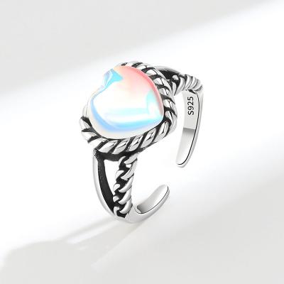 China Best Selling Romantic Opal Stone Vintage Thai Silver Ring Jewelry For Women Wedding Romantic Love Heart Female Gifts Non Fade for sale