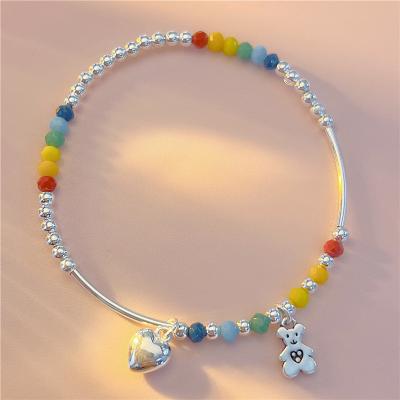 China Fashion Korea Hot Selling Fashion 925 Sterling Silver Bracelet Smile Colorful beads charm bracelets and bangles for girls for sale