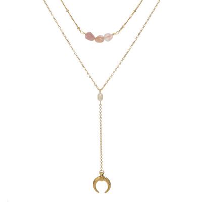 China 2022 New Fashionable Multilayer Pink Link 18k Gold Freshwater Pearl Girl Moon Pendant for sale