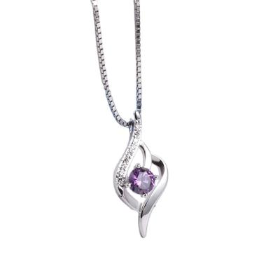 China Fashion Elegant 925 Sterling Silver Pendant Birthday Gift Purple Waterdrop Diamond Shape Zircon Necklace Pendant for sale