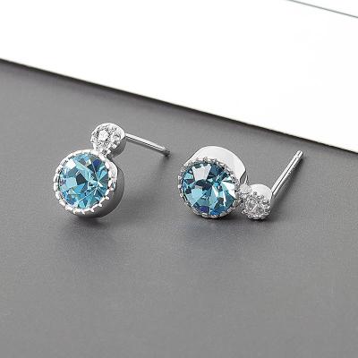 China Hot Sale Round CZ Zircon Trendy Shiny 925 Star Needle Silver Ladies Stud Earrings Jewelry For Women Anti Allergy Gifts for sale