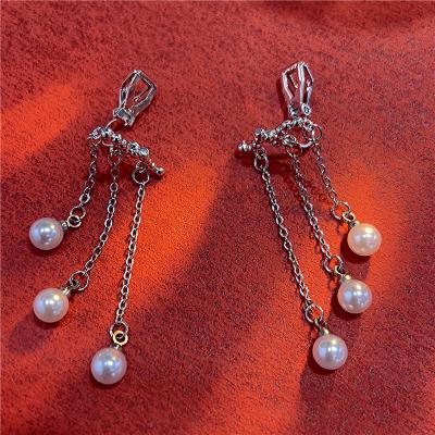 China Cute Drop Earrings For Women 2022 Fashion 925 Pearl Tassel Drop Earrings Women's Silver Long Earrings for sale