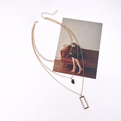 China Wholesale Fashion TRENDY High Quality Female Gold Chains Thin Necklaces 18K Gold Plated Long Square Pendant Necklace for sale