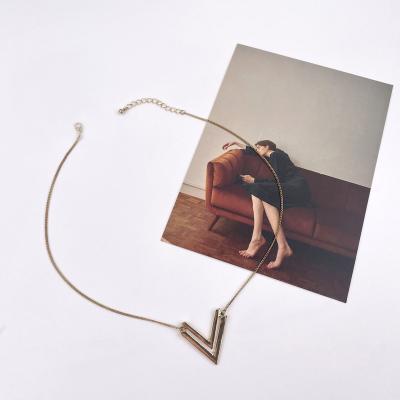 China New Arrival TRENDY Fashion V Charm Pendant Necklace Letter V Chocker Punk Necklace For Woman for sale