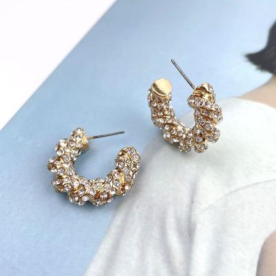 China KITI Fashion Simple Crystal Rhinestone Zinc Alloy Gold Plated Ring Jewelry Statement Stud Earrings for sale