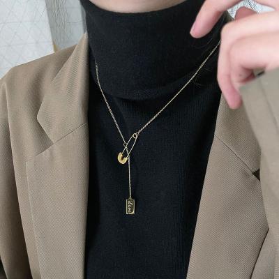 China Trendy Wholesale Fashion18K Gold Plated Stainless Steel Pin Necklace Y Shape Pendant Necklace For Women for sale