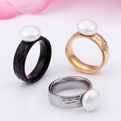 China Trendy Fashion Pearl Ring High Quality Shell Pearl Simple Black Ring Wholesale For Women for sale