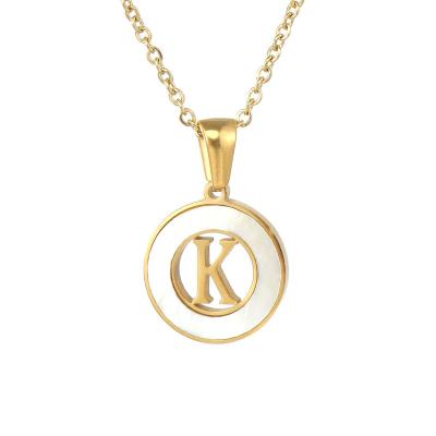 China Fashion Hollow Stainless Steel Shell Letter Necklace 18k Gold Initials Clavicle Chain Female for sale