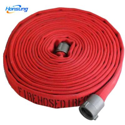 China Lightweight Heavy Duty Indoor Lay Flat Canvas Water Discharge 1 1 2 Inch Black Rubber Firefighter Fire Hose Manufacturer for sale